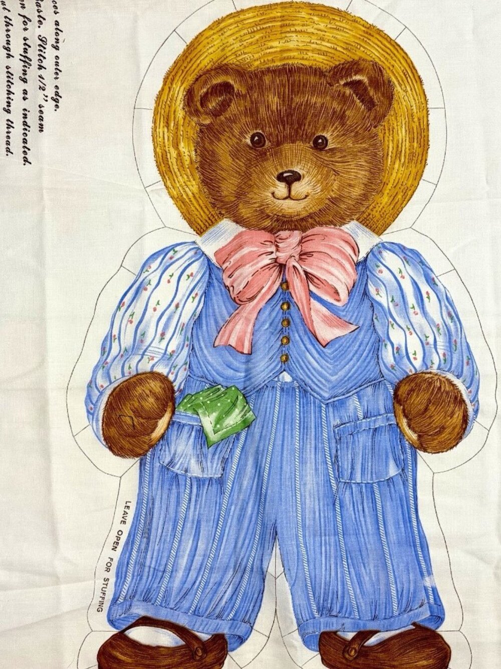 VTG Storybook Dolls Theodore Bear Cut n Sew Sewing Pattern Panel Cranston Plush